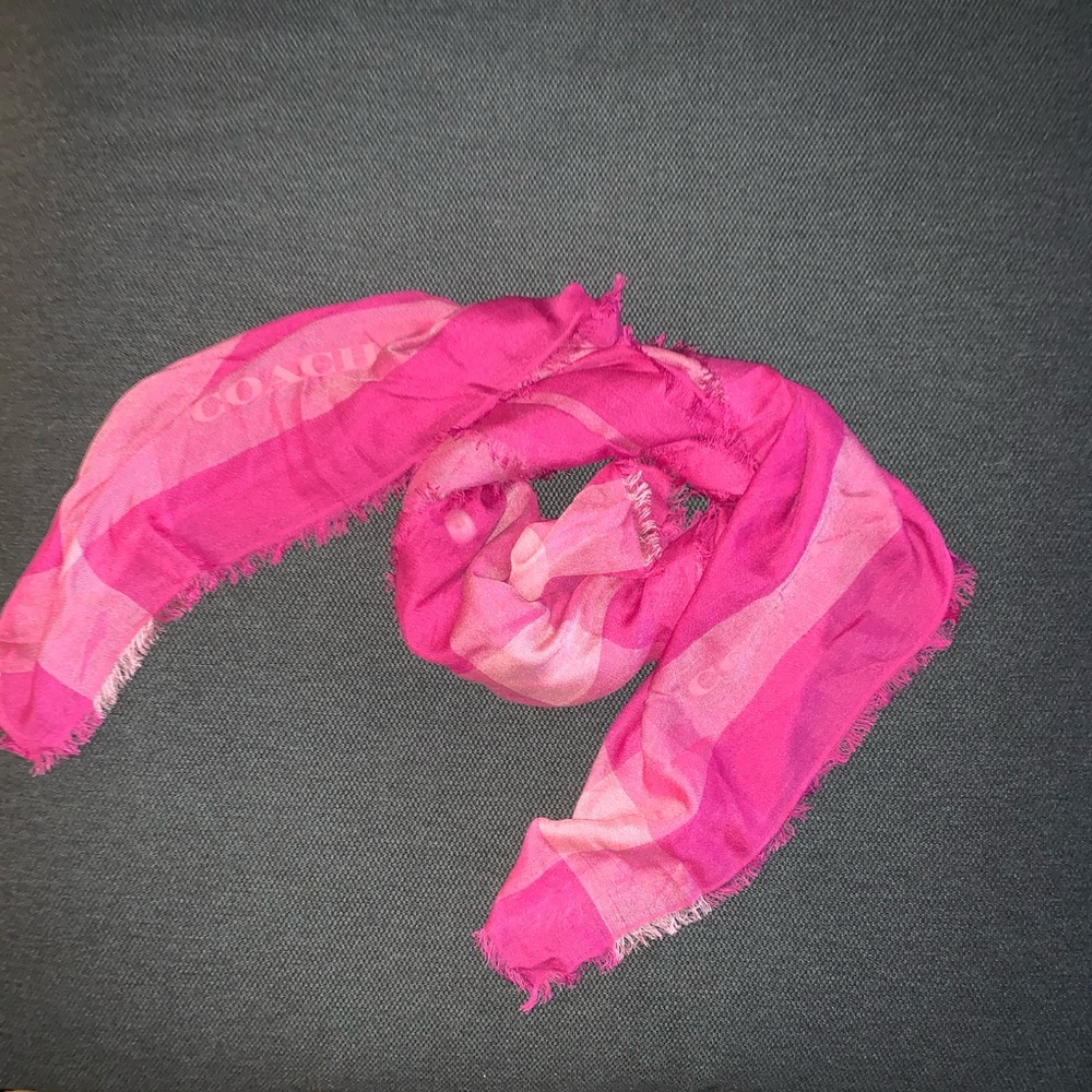 Coach Pink Fringe Plaid Square Scarf